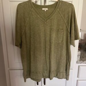 easel Olive Green Slub V‑Neck Pocket tshirt